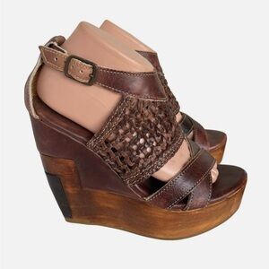 BED|STU Brown Woven Leather Wedges